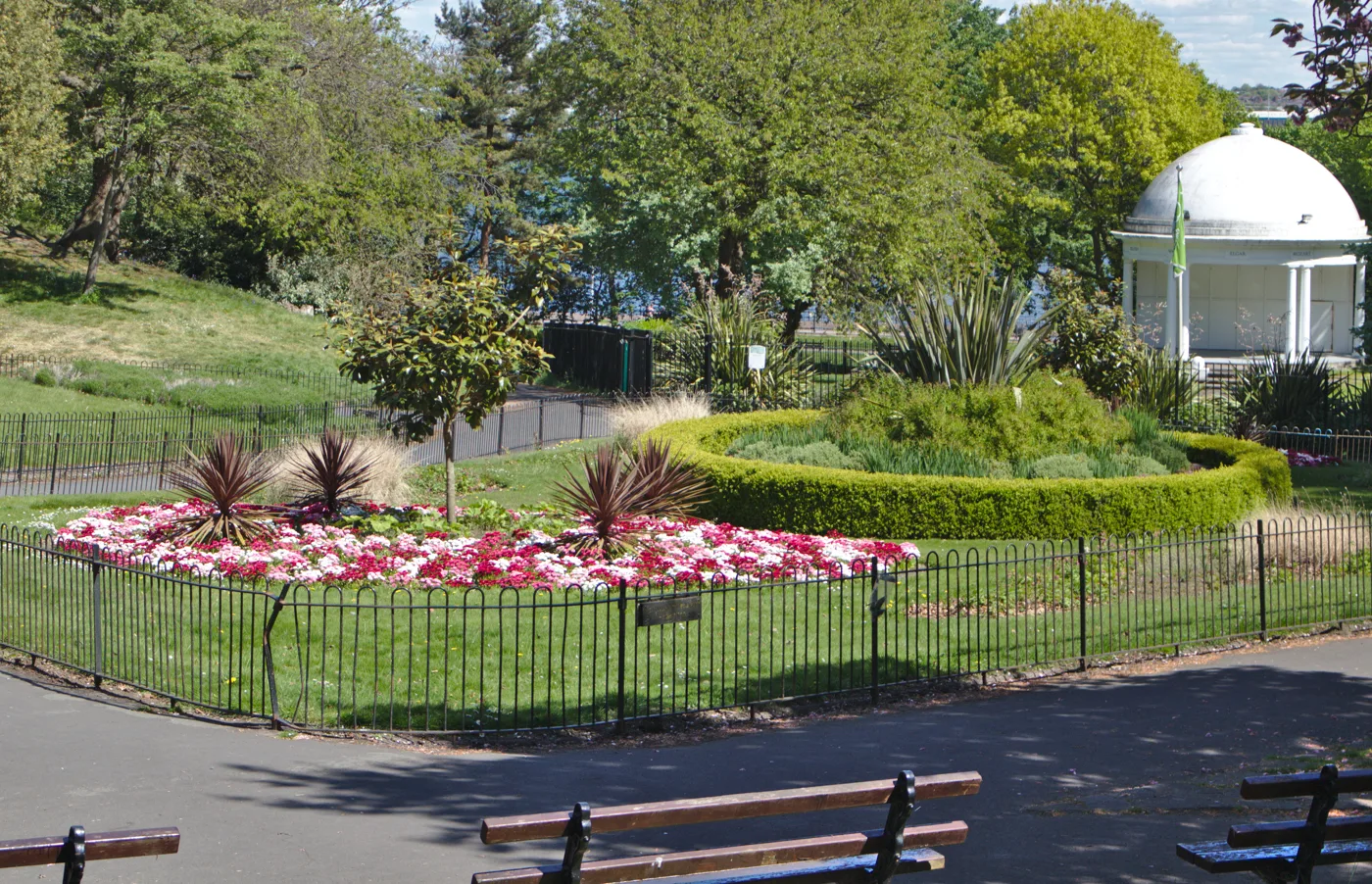 Summer bedding and the bandstand in Vale Park, New Brighton. The proposed 5km route runs through the park and along the promenade